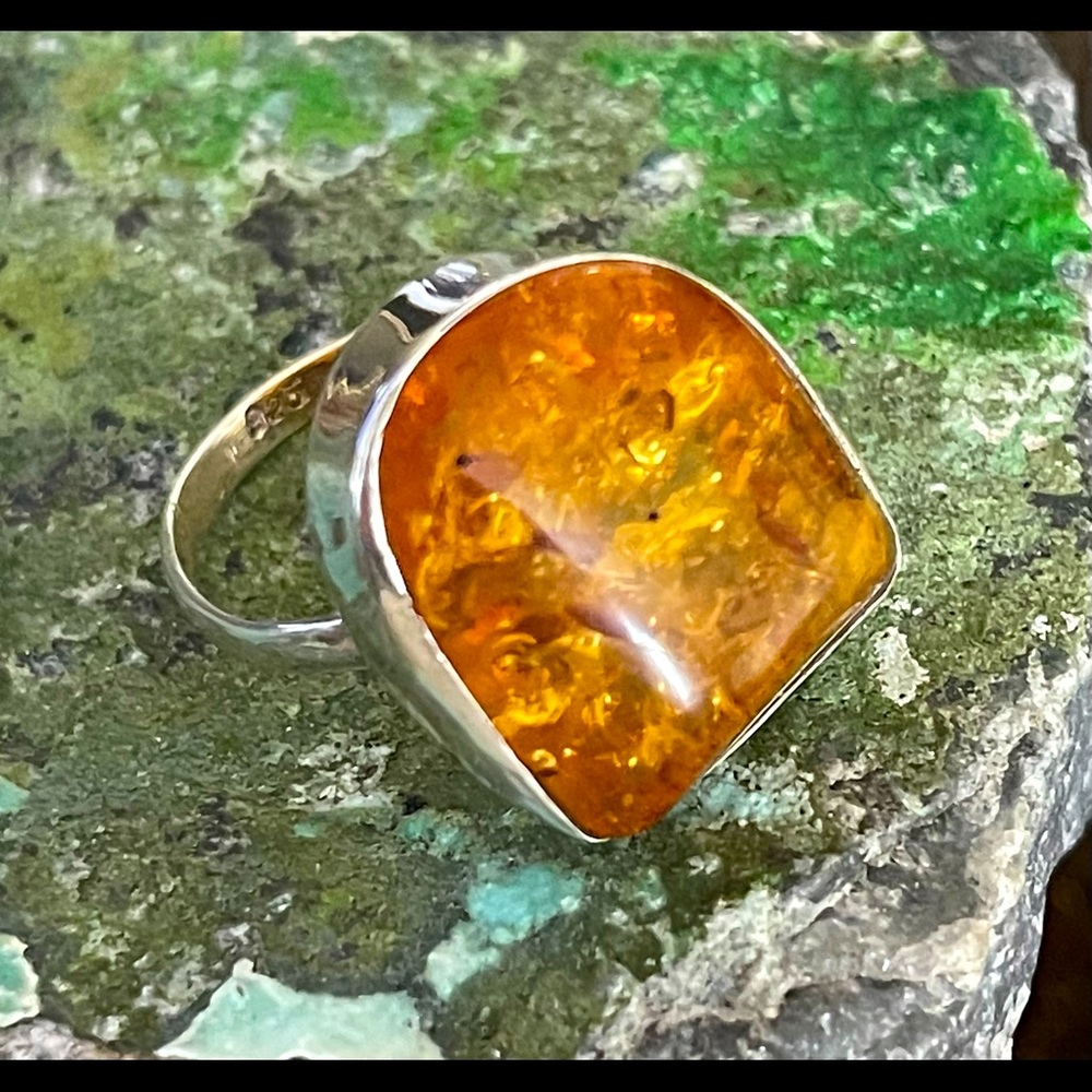 Amber Sterling Silver Ring